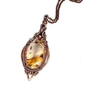 HAND CRAFTED Montana Agate Wire Wrapped Copper Pendant Necklace, Handmade